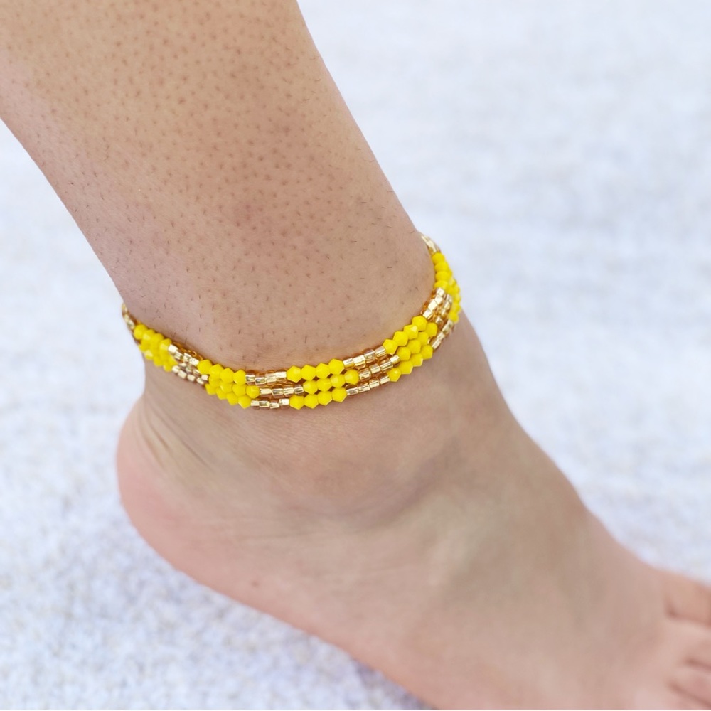 Yellow and Gold Crystal Anklets - Picture 1 of 2